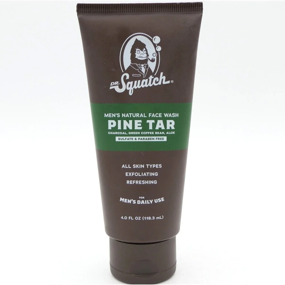 Dr. Squatch Men's Natural Face Wash Pine Tar 4 oz w/ Charcoal, Green Coffee Bean